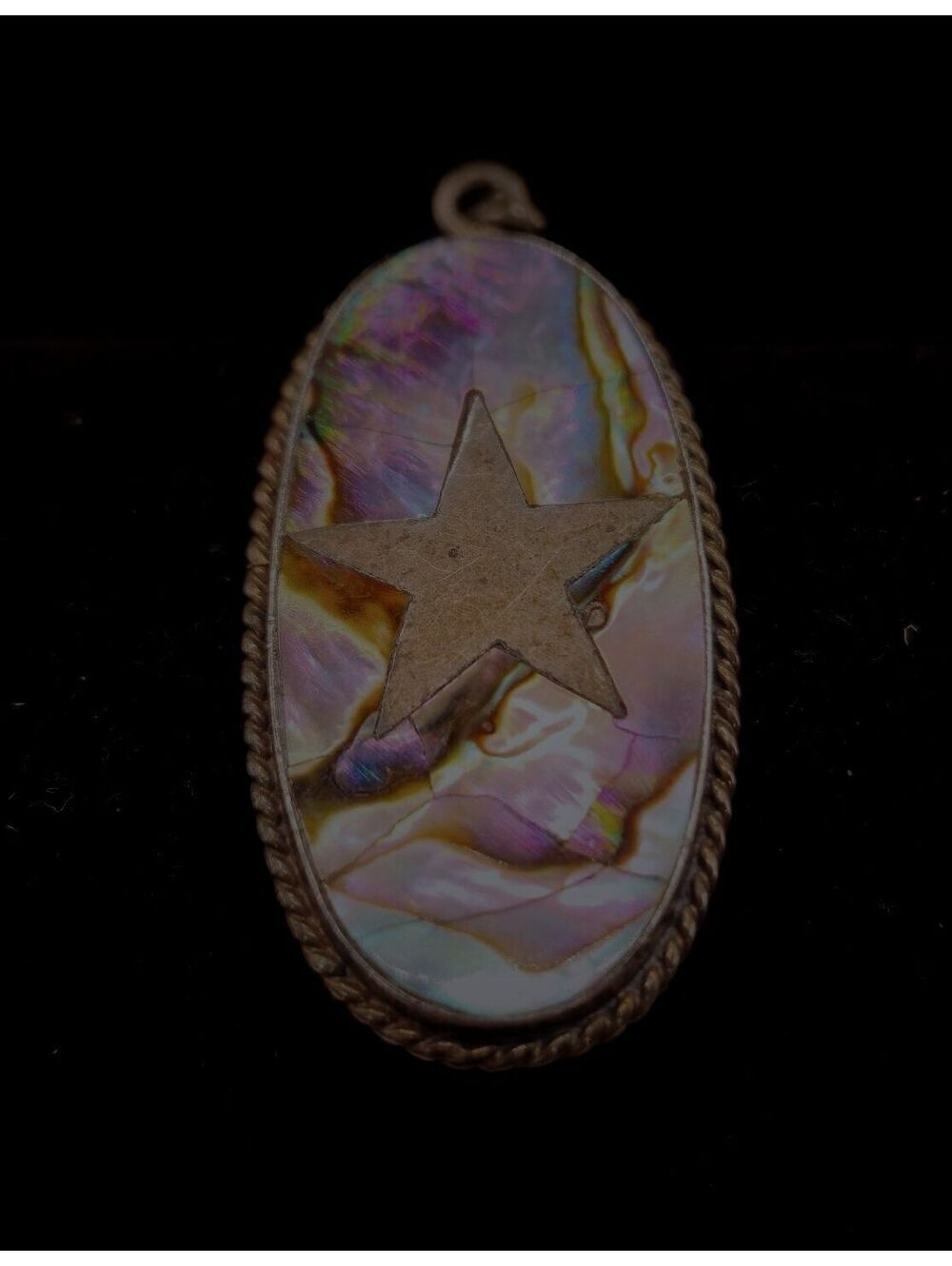 Vintage Mexico 925 Sterling Silver Star Pendant Abalone Shell Inlay Rope Border